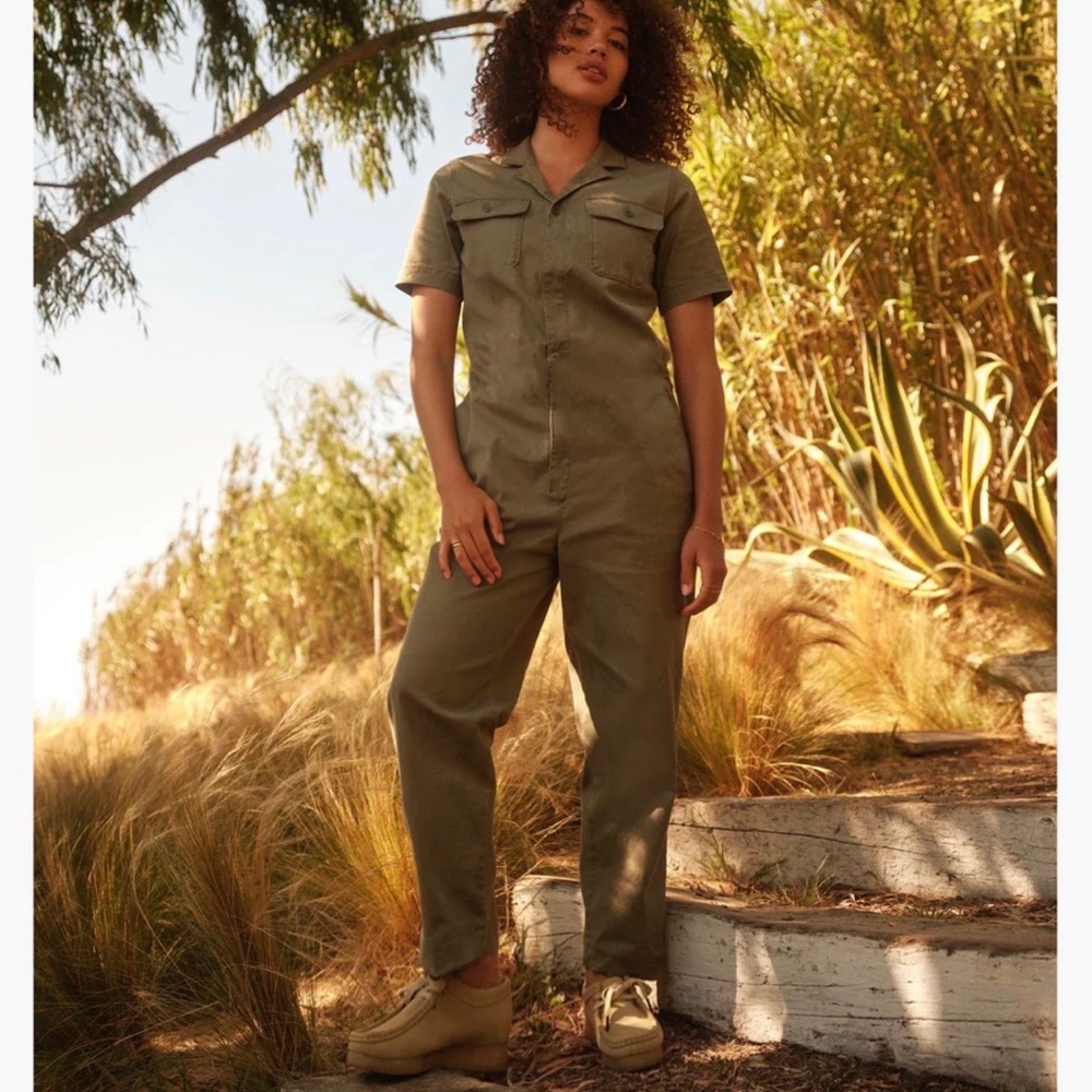 Thursdays Utility Jumpsuit olive color short sleeve romper